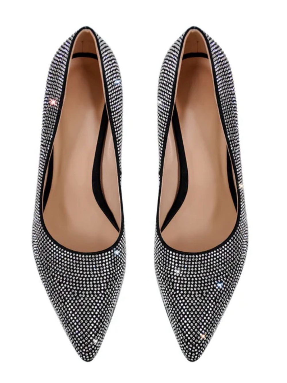 Crystal-Studded Black Pointed-Toe Women’s Heels